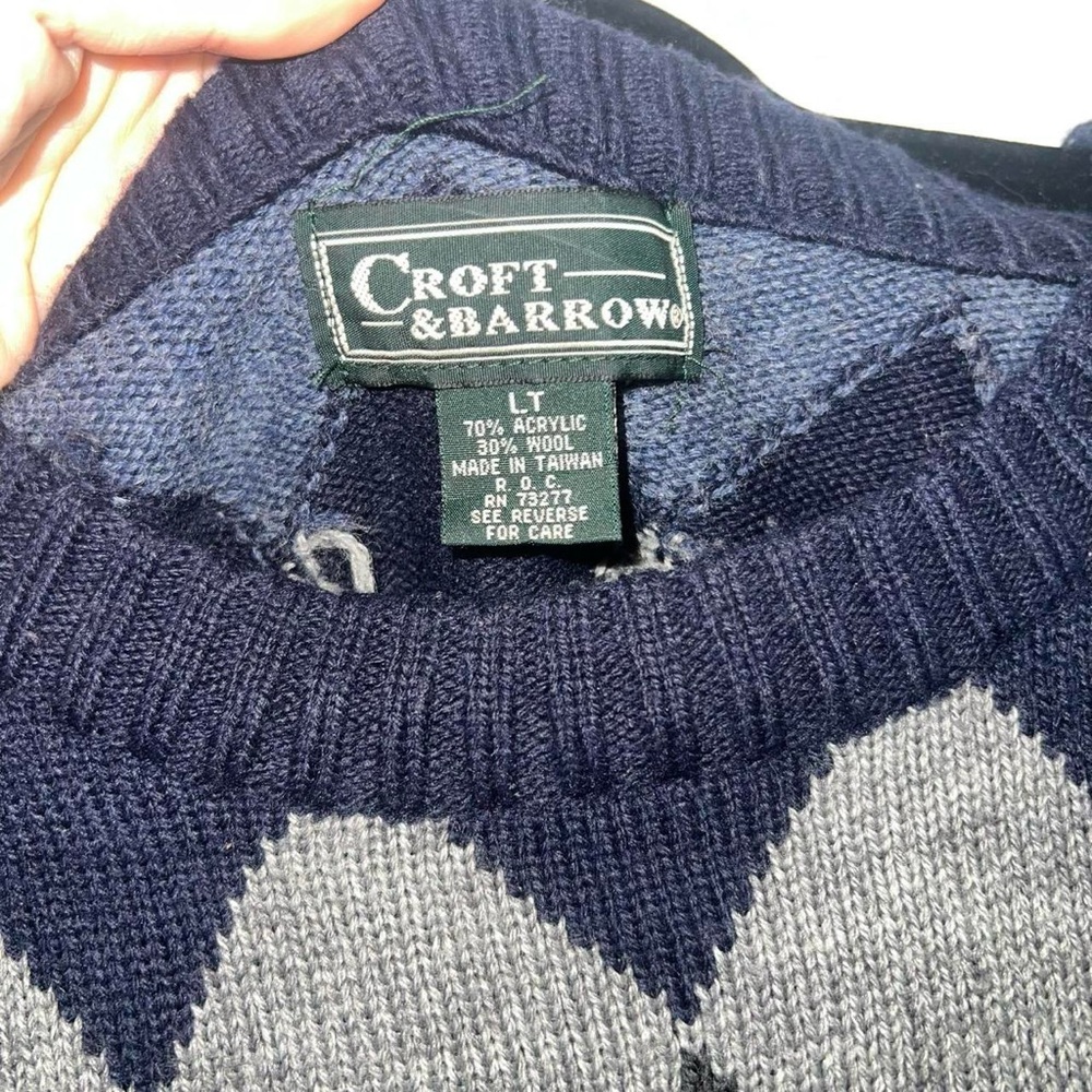 Argyle Patterned Navy Cropped Sweater - image 3